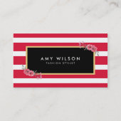 Moderne chique Mode stylist roze strepen bloemig Visitekaartje (Voorkant)