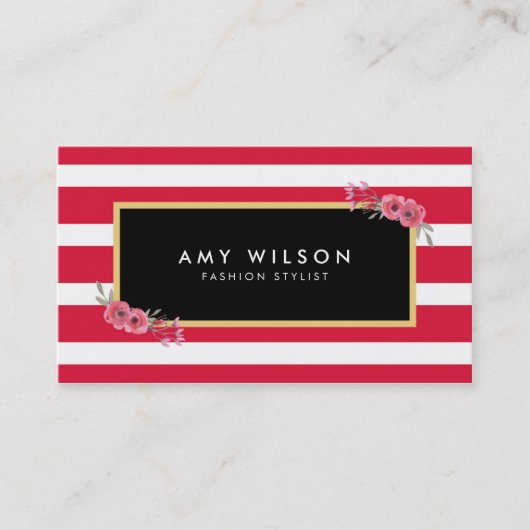 Moderne chique Mode stylist roze strepen bloemig Visitekaartje (Voorkant)