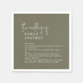 Moderne Chique Olijf Groene Leuke Feiten Bruiloft Servet (Voorkant)