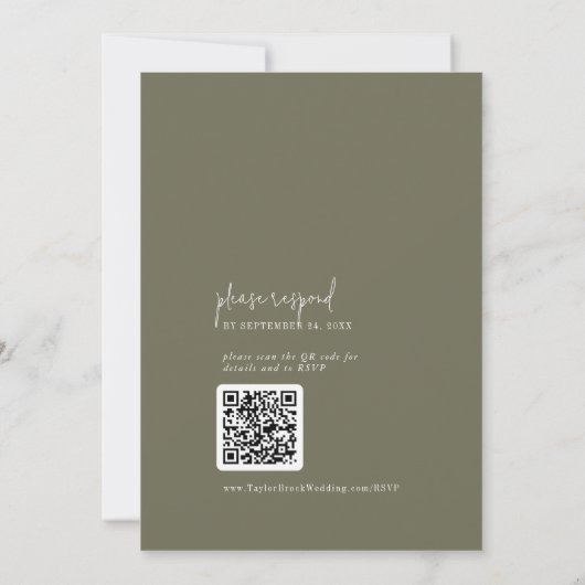 Moderne Chique Olijfgroen Monogram QR Code Bruilof Kaart (Achterkant)
