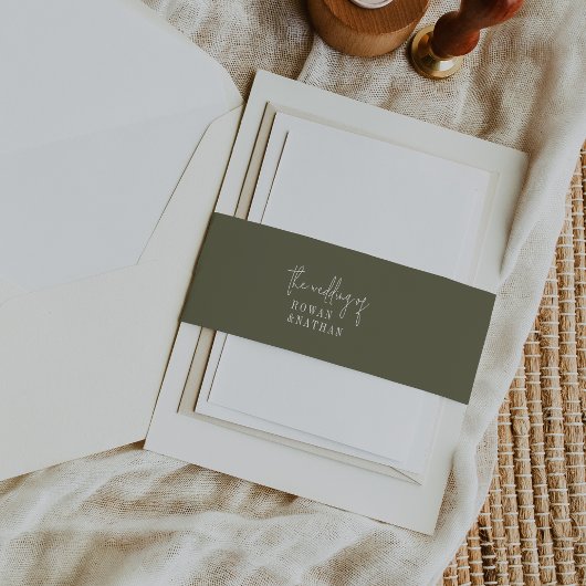 Moderne chique olijfgroene bruiloft uitnodigingen wikkel