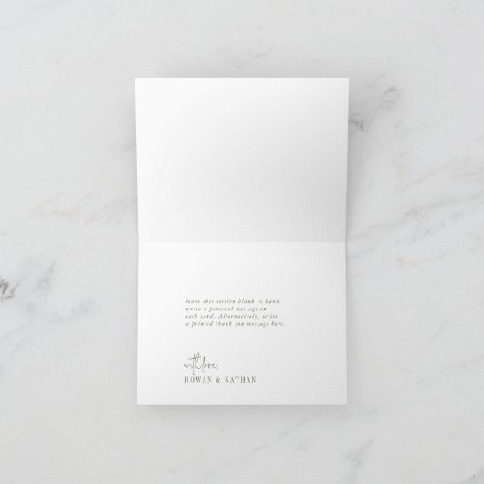 Moderne chique olijfgroene gevouwen bruiloft bedankkaart (Binnen)