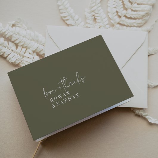 Moderne chique olijfgroene gevouwen bruiloft bedankkaart