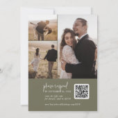 Moderne Chique Olijfgroene QR Code Foto Bruiloft Kaart (Achterkant)