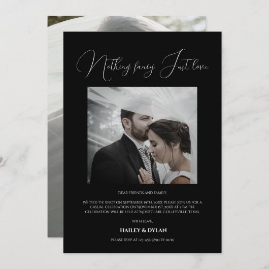 Moderne chique ontvangst alleen bruiloft zwart kaart (Voorkant / Achterkant)