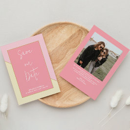 Moderne chique pastel roze gouden fotoscript bruil save the date