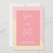 Moderne chique pastel roze gouden fotoscript bruil save the date (Voorkant)