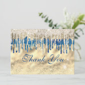 Moderne chique Royal Blue Gold Glitter Drips Bedankkaart (Staand voorkant)
