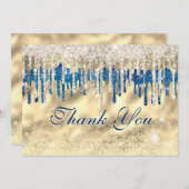 Moderne chique Royal Blue Gold Glitter Drips Bedankkaart (Voorkant / Achterkant)
