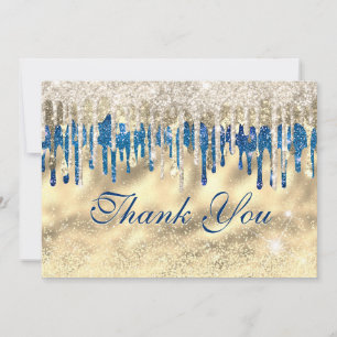 Moderne chique Royal Blue Gold Glitter Drips Bedankkaart