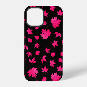 Moderne chique roze glitter esdoorn bladeren patro iPhone 12 pro hoesje