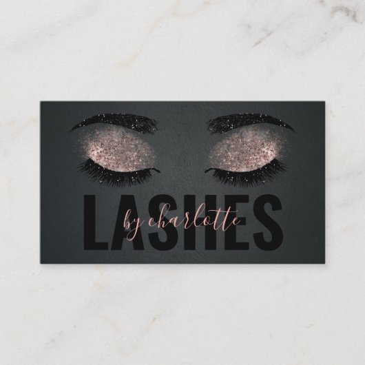 Moderne Chique Roze Glitter & Zwart Lash Artiest Visitekaartje (Voorkant)