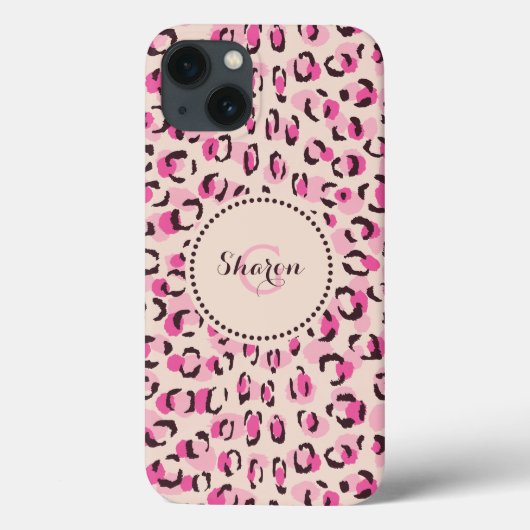 Moderne chique roze luipaardprint patroon monogram Case-Mate iPhone case (Achterkant)