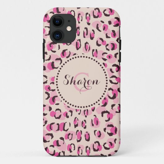 Moderne chique roze luipaardprint patroon monogram Case-Mate iPhone case (Achterkant)