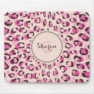 Moderne chique roze luipaardprint patroon monogram muismat