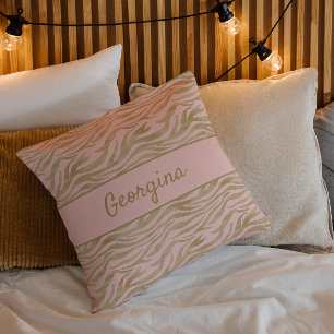 Moderne Chique Roze Roze en Beige Tijgerprint Kussen
