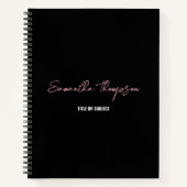 Moderne Chique Roze Zwart Minimalistische Script Notitieboek (Voorkant)