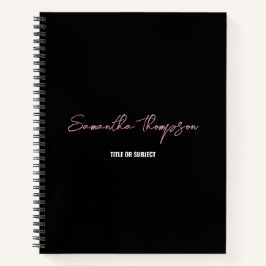Moderne Chique Roze Zwart Minimalistische Script Notitieboek