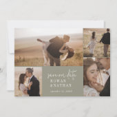 Moderne Chique Sage Groene Fotocollage Save The Date (Voorkant)