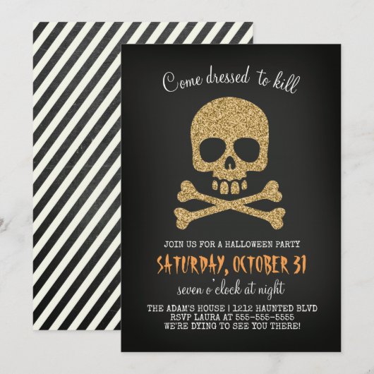 Moderne chique schedel Halloween Party uitnodiging (Voorkant / Achterkant)