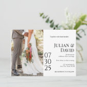 Moderne, chique, stijlvolle foto bruiloft uitnodig kaart (Staand voorkant)