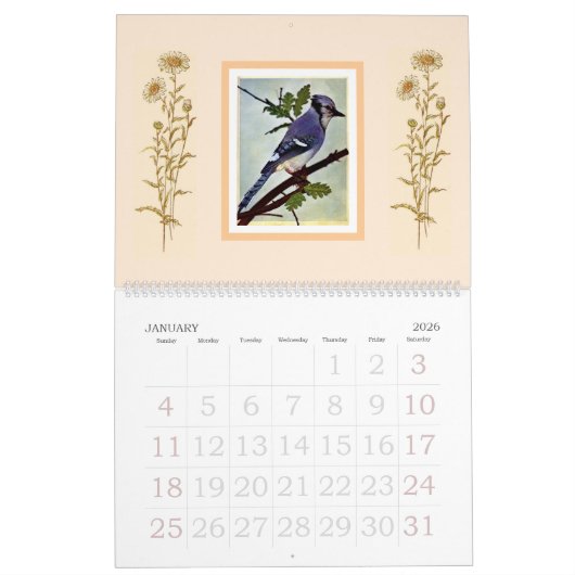 Moderne chique stijlvolle Waterverf Birds Kalender (Jan 2026)