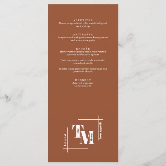 Moderne chique terracotta boho bruiloft dank u not menu (Voorkant)