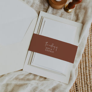 Moderne chique terracotta roest bruiloft uitnodigingen wikkel