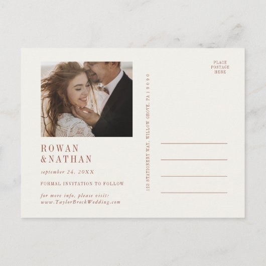 Moderne chique terracotta roest kalender opslaan v uitnodiging briefkaart (Achterkant)