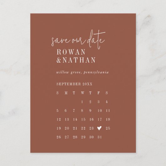 Moderne chique terracotta roest kalender opslaan v uitnodiging briefkaart (Voorkant)