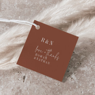 Moderne chique terracotta roest monogram bruiloft bedankjes labels