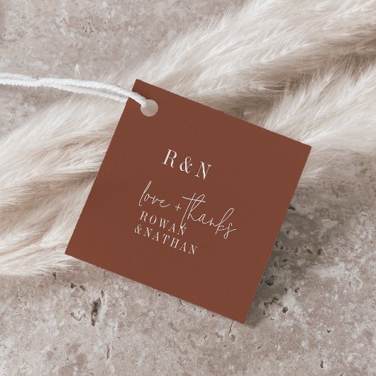 Moderne chique terracotta roest monogram bruiloft bedankjes labels