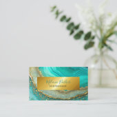 Moderne chique turquoise gouden marmeren glitter visitekaartje (Staand voorkant)