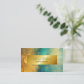 Moderne chique turquoise gouden waterverf visitekaartje (Staand voorkant)