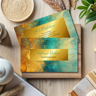 Moderne chique turquoise gouden waterverf visitekaartje