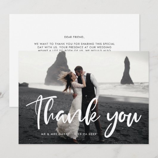 Moderne chique typografie bruiloft dank u kaart (Voorkant / Achterkant)