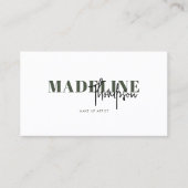 Moderne chique typografie script donkergroene QR-c Visitekaartje (Voorkant)