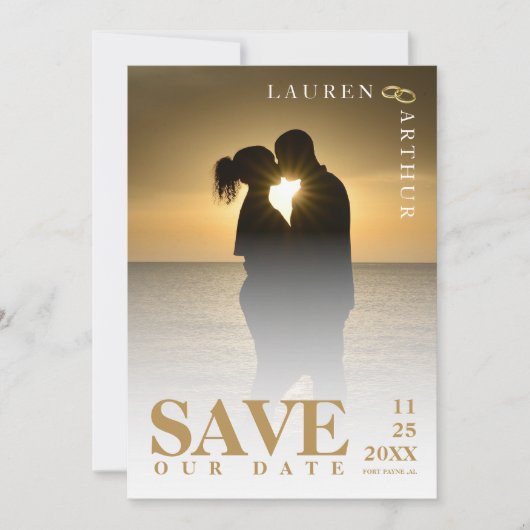 Moderne chique ultra minimale foto bruiloft save the date (Voorkant)