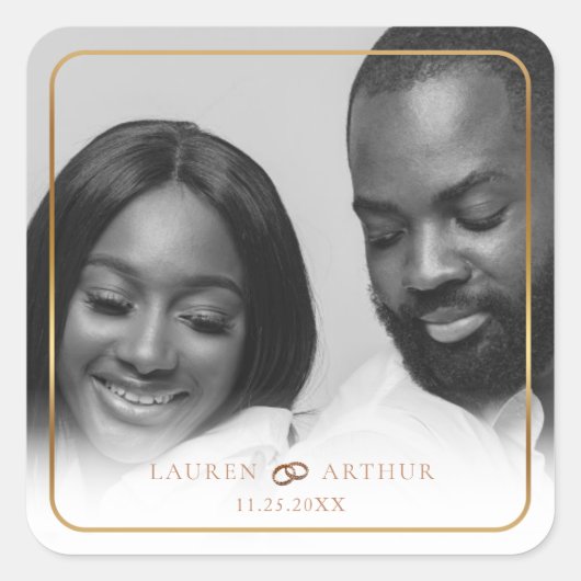 Moderne chique ultra minimale gouden Lijst foto br Vierkante Sticker (Voorkant)