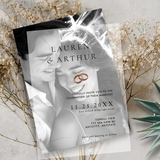 Moderne chique ultra minimalistische typografie br vellum uitnodigingen