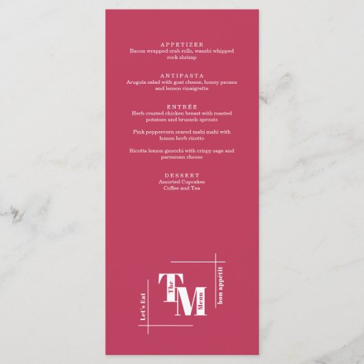 Moderne chique viva magenta minimale bruiloft dank menu (Voorkant)
