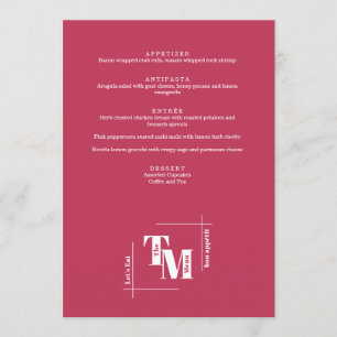Moderne chique viva magenta minimale bruiloft dank menu