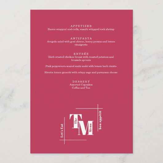 Moderne chique viva magenta minimale bruiloft dank menu (Voorkant)