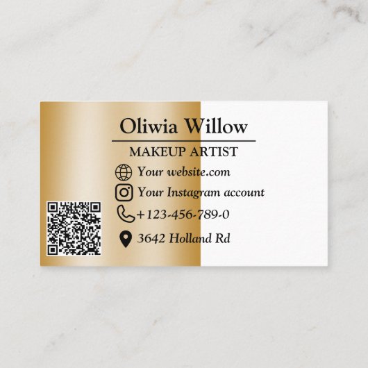 Moderne chique vrouwelijke QR code gouden make-up  Visitekaartje (Achterkant)