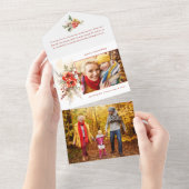 Moderne chique Waterverf kerst botanische foto All In One Uitnodiging (Afscheurbaar)