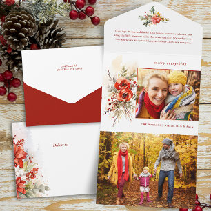 Moderne chique Waterverf kerst botanische foto All In One Uitnodiging