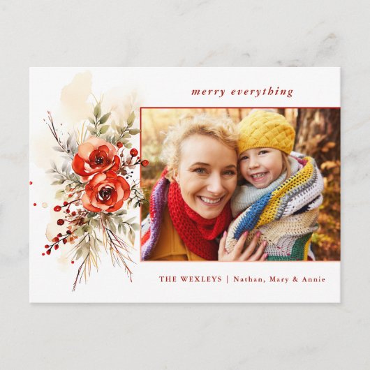 Moderne chique Waterverf kerst botanische foto Feestdagenkaart (Voorkant)