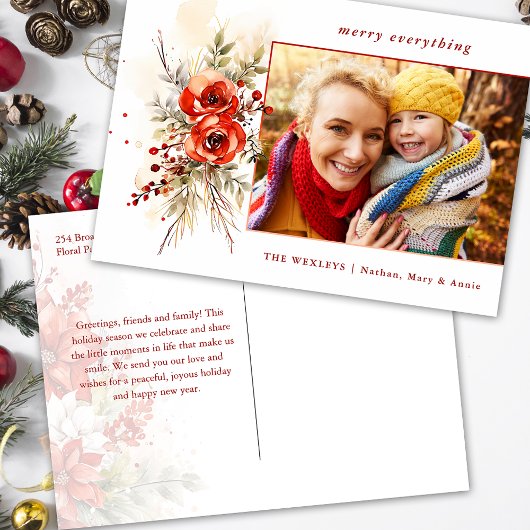 Moderne chique Waterverf kerst botanische foto Feestdagenkaart