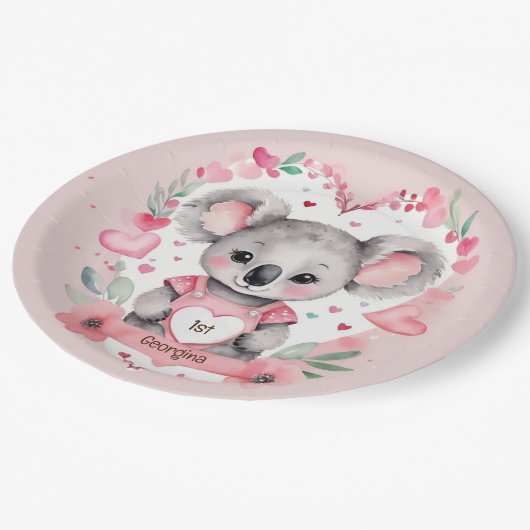 Moderne chique Waterverf Koala Roze Verjaardagsfee Papieren Bordje (Gekanteld)