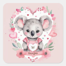 Moderne chique Waterverf Koala Roze Verjaardagsfee Vierkante Sticker